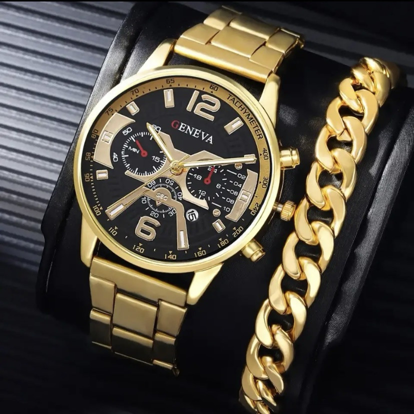 Подарочный набор для мужчин: наручные часы с браслетом- диам 4,2см, длин 22см, шир рем 2 см, без коробки Киев - изображение 1