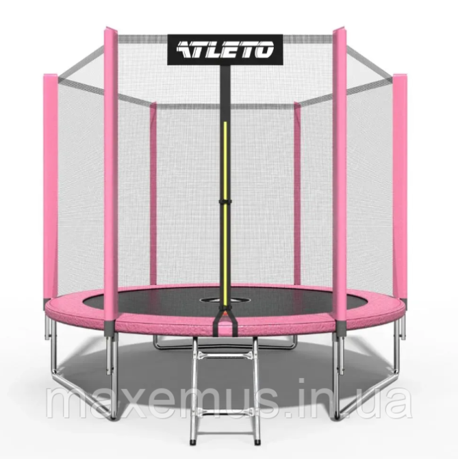 Батут детский Atleto 312 см с защитной сеткой и лестницей батут для детей садовый батут розовый Мостиска - изображение 2