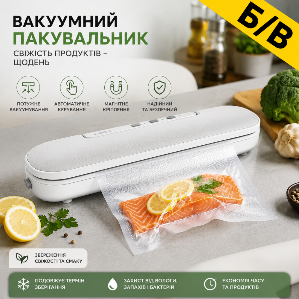 Б/в: Вакуумний пакувальник вакууматор Calmdo V69 з магнітним кріпленням, автоматичний побутовий сувід пакувальник, білий Київ - фото 1