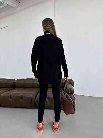 Женский прогулочный оверсайз костюм: свитер в рубчик оверсайз и лосины с эффектом утяжки вязка Одесса