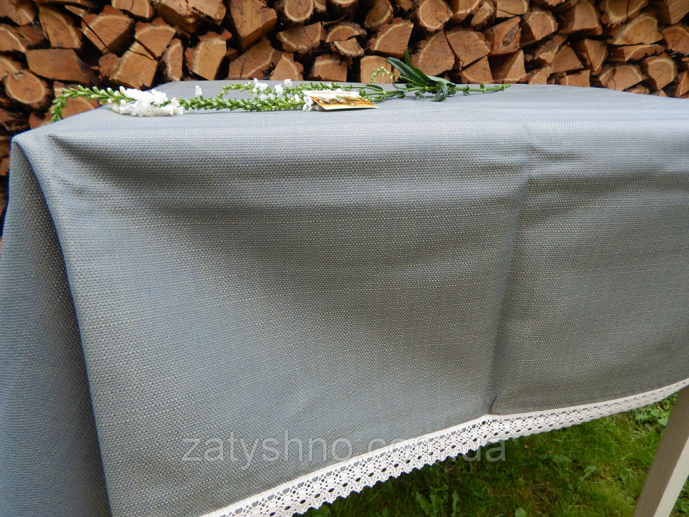 Скатерть на подарок с  кружевом, цвет зелено-синий Киев - изображение 5