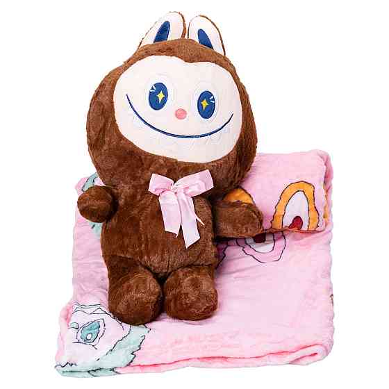 М'яка іграшка Лабубу з пледом 54 см, коричнева Київ