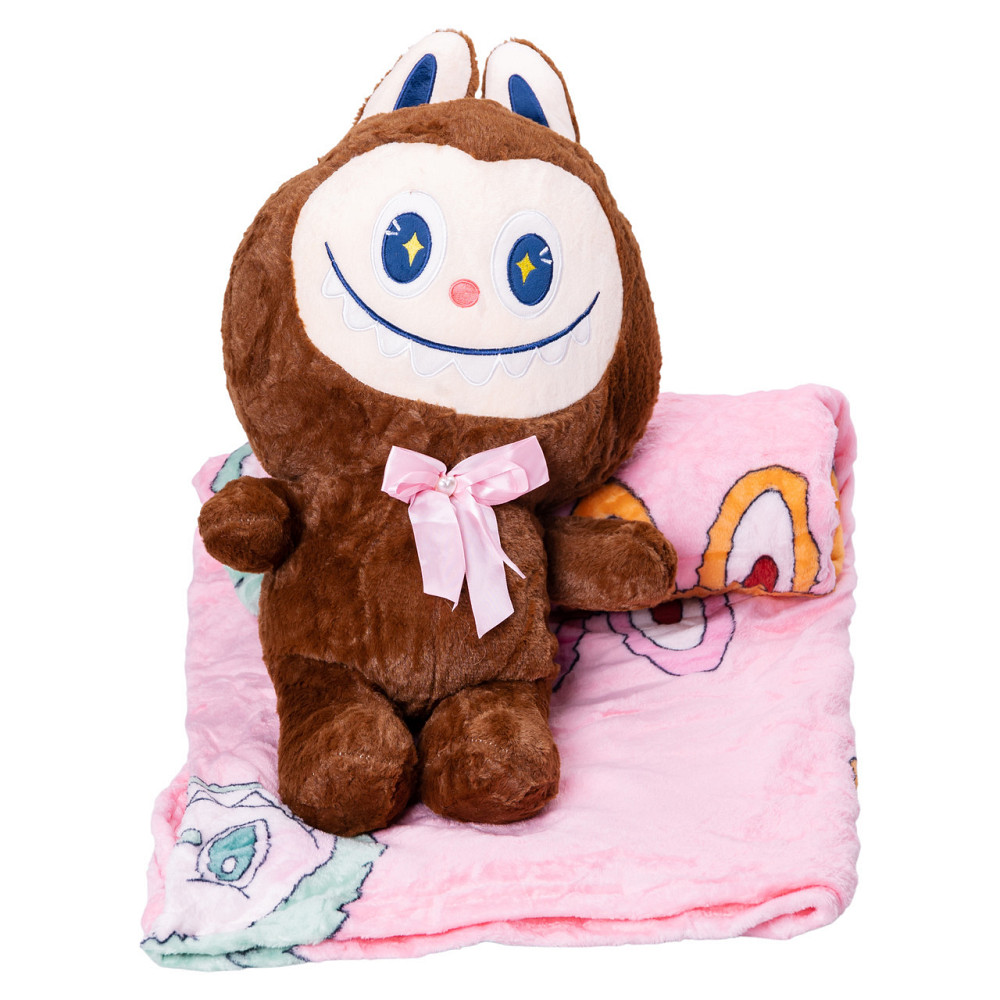 М'яка іграшка Лабубу з пледом 54 см, коричнева Київ - фото 2