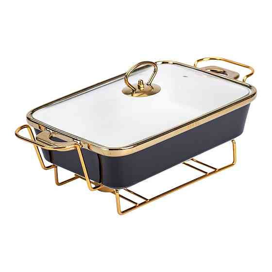 Марміт порцелянаовий зі скляною кришкою 35.5х19х15.5 см на металевій підставці 1,5 л Чорний HTJ-1002 Коломыя