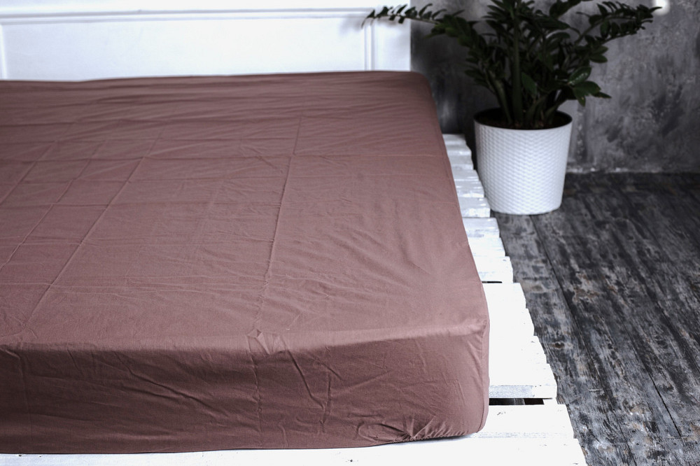 Ecotton Простирадло на резинці Ecotton 200х200 см однотонне коричневого кольору Palm Brown Коломия - фото 1