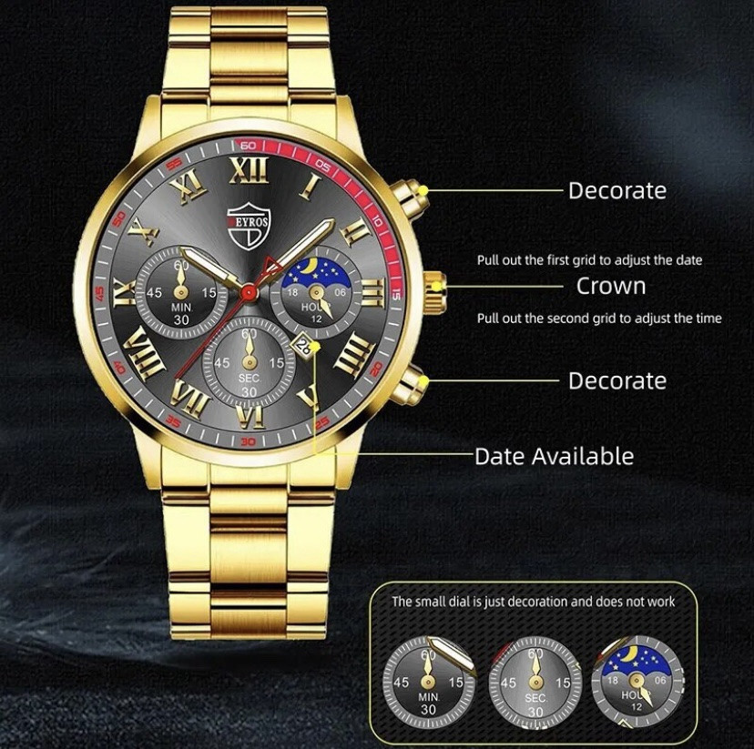 Подарочный набор для мужчин: наручные часы с браслетом- диам 4,2см, длин 22см, шир рем 2 см, без коробки Киев - изображение 3