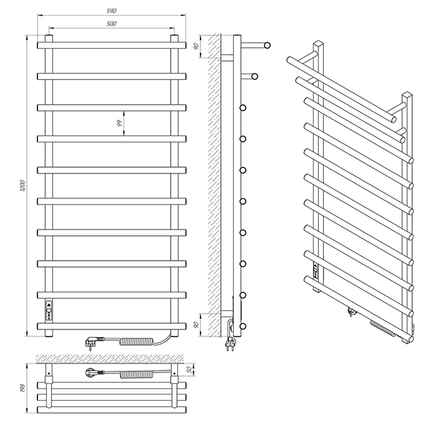 Электрический полотенцесушитель Laris Премиум Каскад П12 500 Х 1200 Э правое подключ. Киев - изображение 8