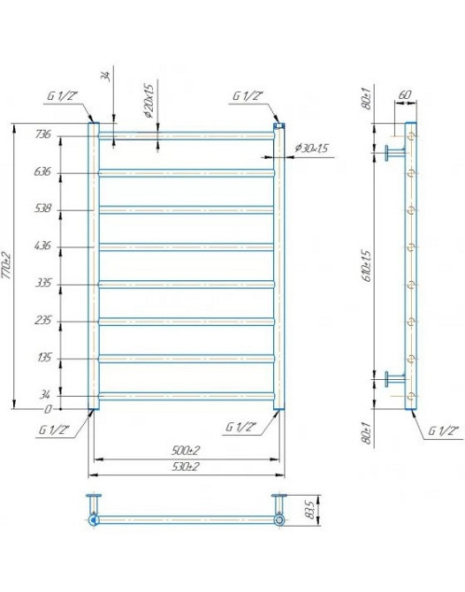 Водяна рушникосушка Mario INOX Флет 770х530/500 Київ - фото 5