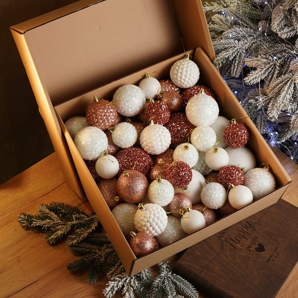 Набор новогодних игрушек на елку «Блеск» 40 шт Розовый елочные игрушки шарики украшения для елки Киев - изображение 1