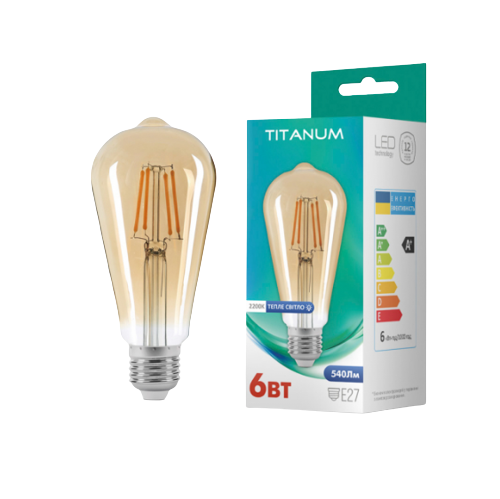 Лампа ST64 6W E27 2200К 220V Filament A LED Titanum Житомир - изображение 1