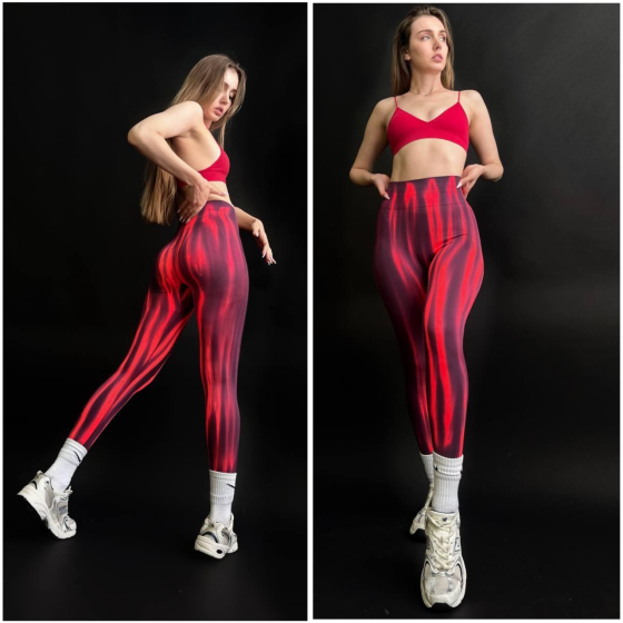 Легінси спортивні для фітнесу жіночі push up (пуш ап) зі збіркою висока посадка Неонові Impulse червоні Одеса