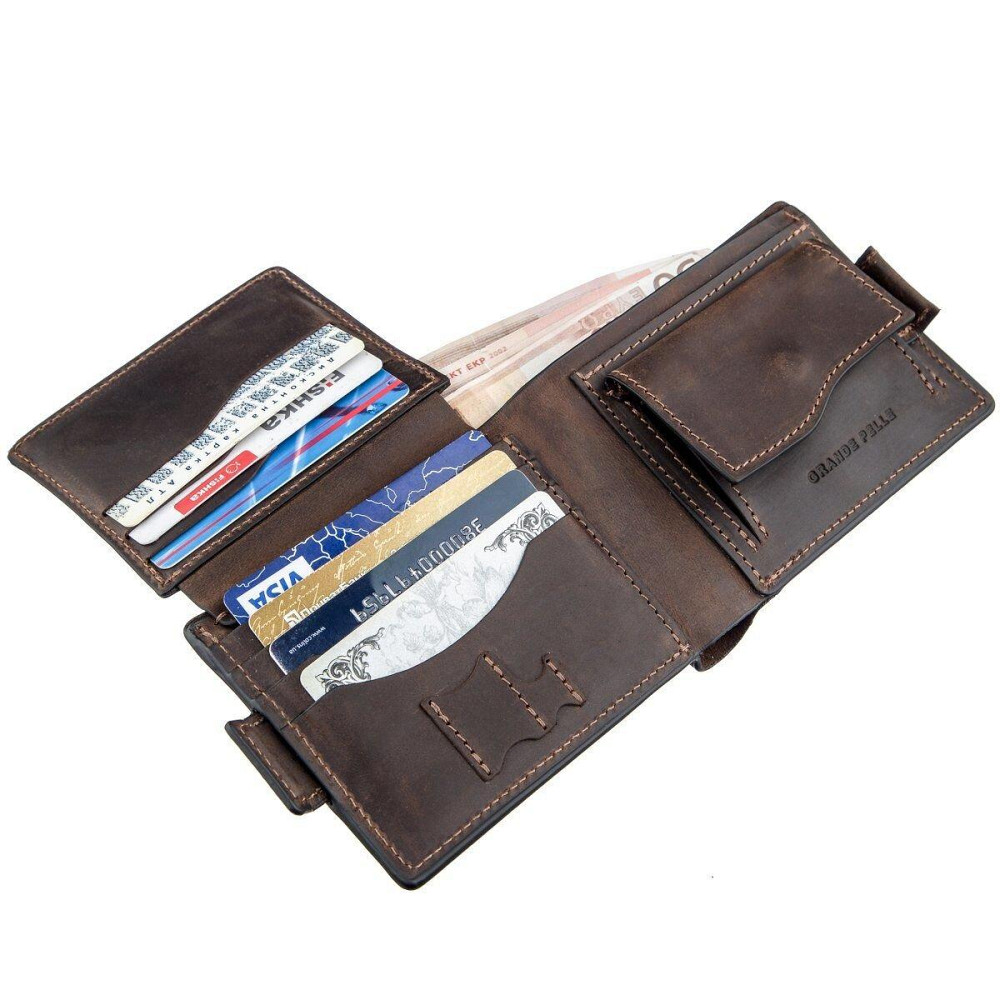 Горизонтальное портмоне унисекс Коричневое (GRANDE PELLE) Киев - изображение 3