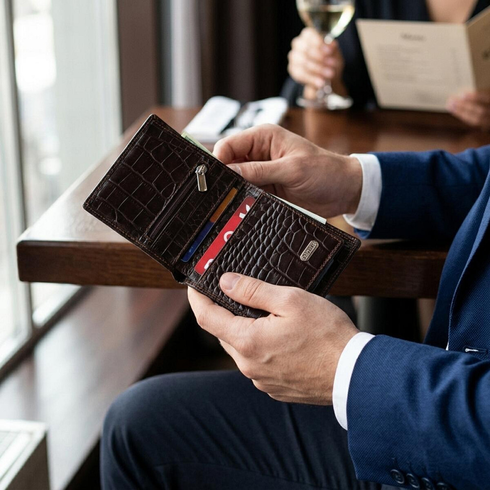 Компактное мужское портмоне из натуральной фактурной кожи CANPELLINI 21496 Коричневое Киев - изображение 12