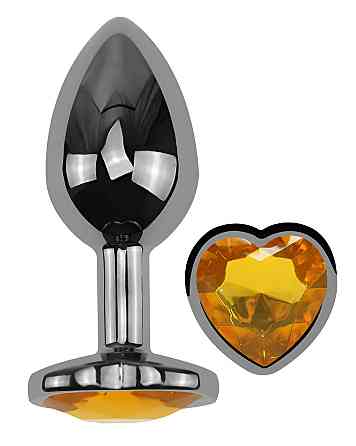 Анальная пробка с кристаллом EGZO - Dark Silver Heart Plug Yellow size S Sex Aura Киев