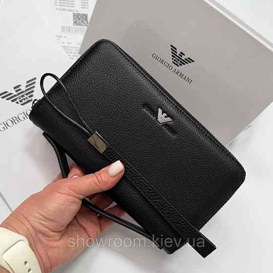 Кожаный брендовый клатч Armani с отделением для телефона (6615) Киев