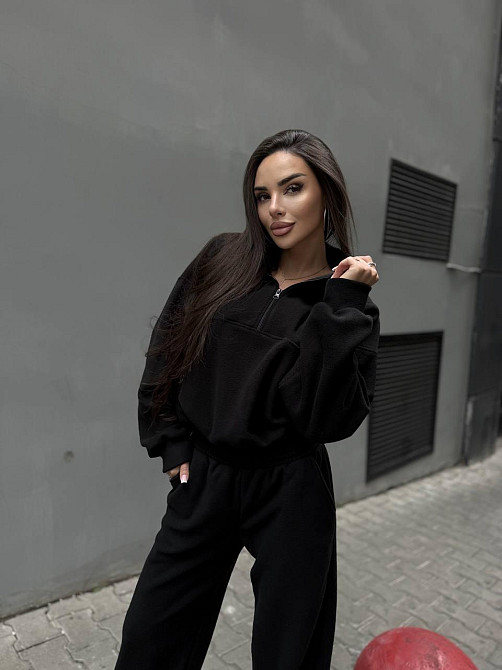 Жіночий зручний теплий костюм із флісу двосторонній Чорний, 42/44 Одеса - фото 4