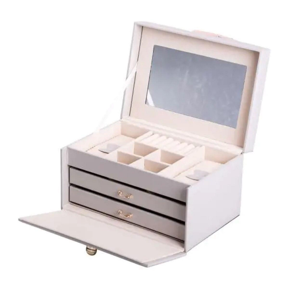 Шкатулка для прикрас з еко-шкіри з дзеркалом, 3 яруси Київ - фото 4