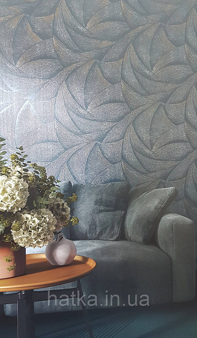 Шпалери вінілові на флізеліні Ritus Marburg метрові геометрія смуги фігури 3д бірюзові золото срібло Київ - фото 1