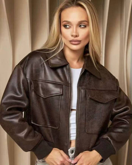 Женская куртка-бомбер из эко-кожи Коричневый XS Харьков - изображение 1