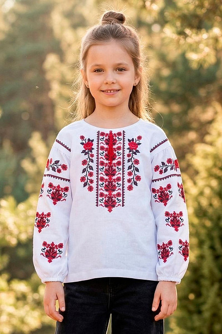 Вышиванка для девочек-подростков льняная с длинным рукавом, белая топ Юрма одяг 146 Киев - изображение 1