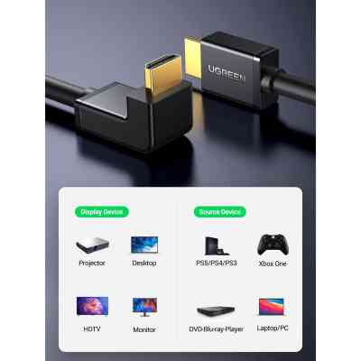 Кабель мультимедийный HDMI M to HDMI M 2.0m 90° corner HD103 black Ugreen (10173) Винница