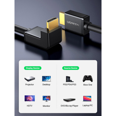 Кабель мультимедійний HDMI M to HDMI M 2.0m 90° corner HD103 black Ugreen (10173) Вінниця - фото 6