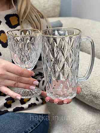 Набір келихів OLens «Золотий смарагд» 325 мл 6 шт. прозоре товсте скло для дому та ресторанів Київ