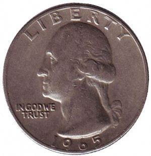 Вашингтон. Монета 25 центів. 1965 рік, США. (Д) Полтава - фото 1