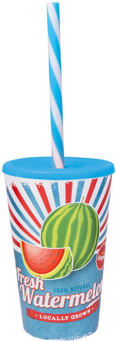 Склянка з трубочкою Herevin Fresh Watermelon 0.65 л (161948-029) (6965060) Київ - фото 1