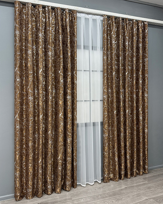 Комплект готових штор VR-Textil Льон мармур Royal Touch № 2001ш Коричневий 150х270 см 2 шт (33-0969) Київ - фото 4
