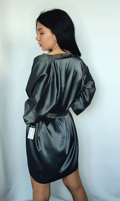 Халат женский атласный графит  под пояс длина 90см XL/2XL Харків - фото 2