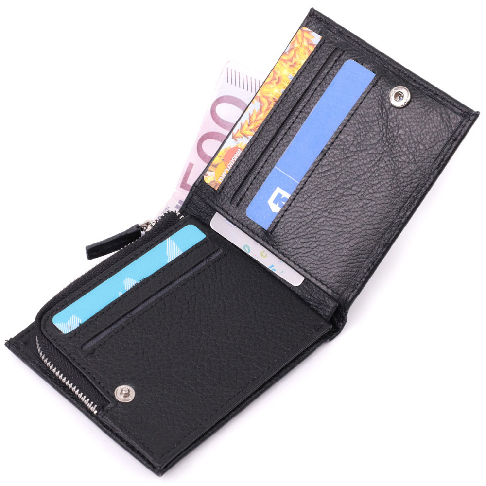 Гаманець середнього розміру з оригінальною монетницею ST Leather 22458 Чорний Київ - фото 7
