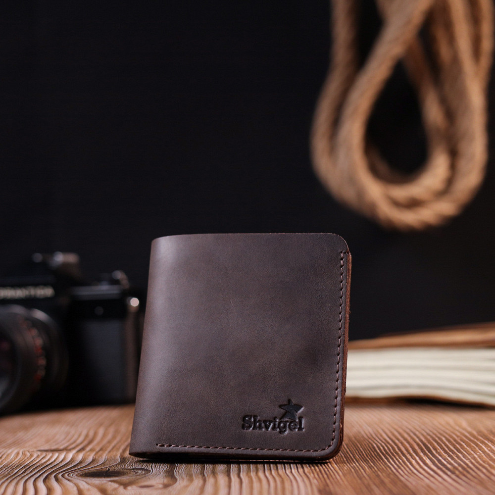 Винтажное кожаное портмоне Shvigel 16601 Коричневый Киев - изображение 3