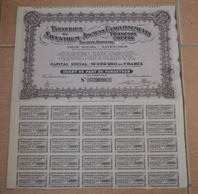 Акция.Tanneries de Saventhem - Anciens.... Бельгия. 1941 год №2688 (1.80) Полтава - изображение 1