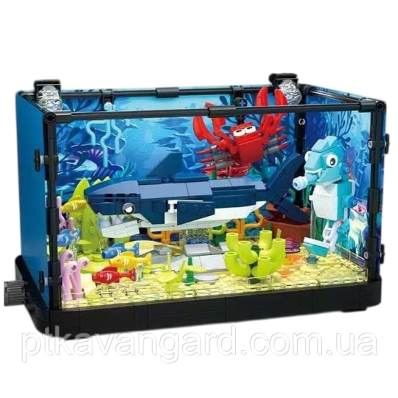 Конструктор акваріум 3D з акулою крабом морським коником 648 деталей підсвічування 7020 Хмельницький