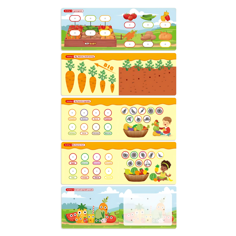 Детская развивающая книга Busy Book Монтессори,тактильная книга с липучками Keybaby для детей,бизибук, Fruits Каменец-Подольский - изображение 2