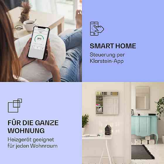 La Palma 1000 розумний нагрівач 2-в-1 інфрачервоний конвектор 120x60 см 1000 Вт дзеркало 1000 Вт (60 x 120 см) Рівне