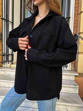 Женская базовая оверсайз рубашка из микровельвета Черный Одесса