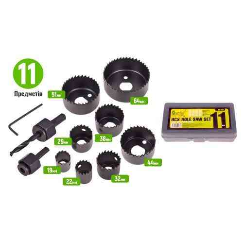 Набір корончастих фрез по дереву 11 предм (19, 22, 29, 32, 38, 44, 51, 64мм) Alloid Одеса