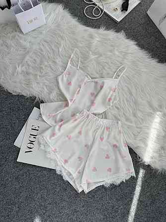 Женская базовая повседневная домашняя шелковая пижама с кружевом Молочный, 42/44 Одесса