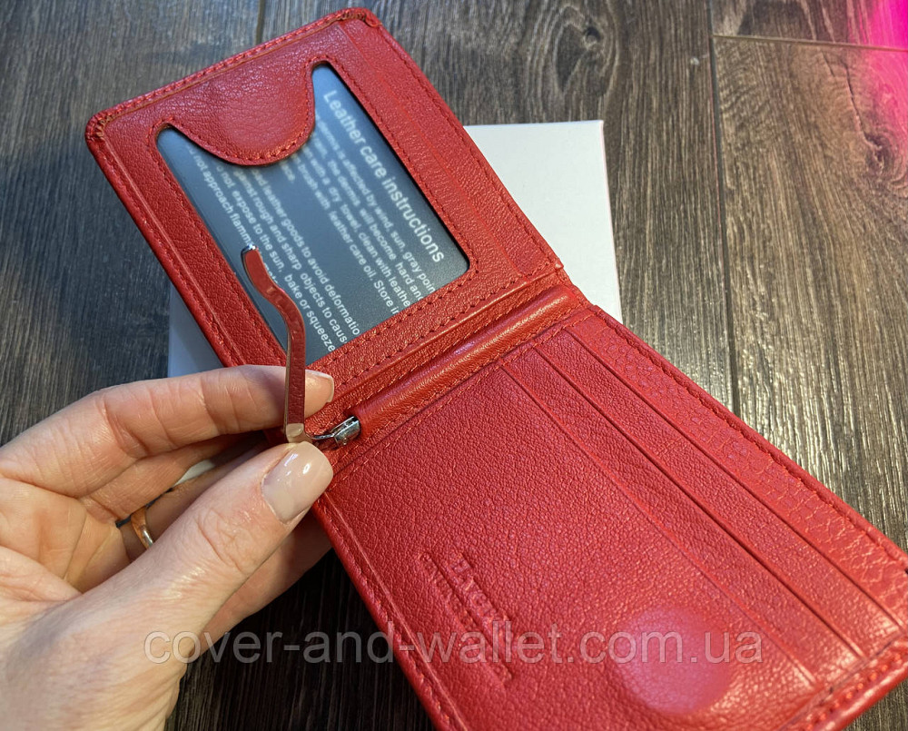Тонкий жіночий гаманець червоного кольору на магнітах маленького розміру Helen Verde Київ - фото 4