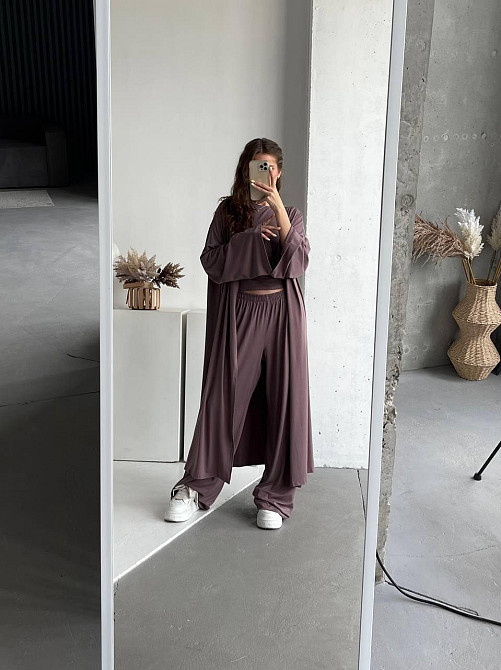 Жіночий базовий прогулянковий костюм трійка: кімоно + футболка + палаццо турецька натуральна віскоза Одеса - фото 2