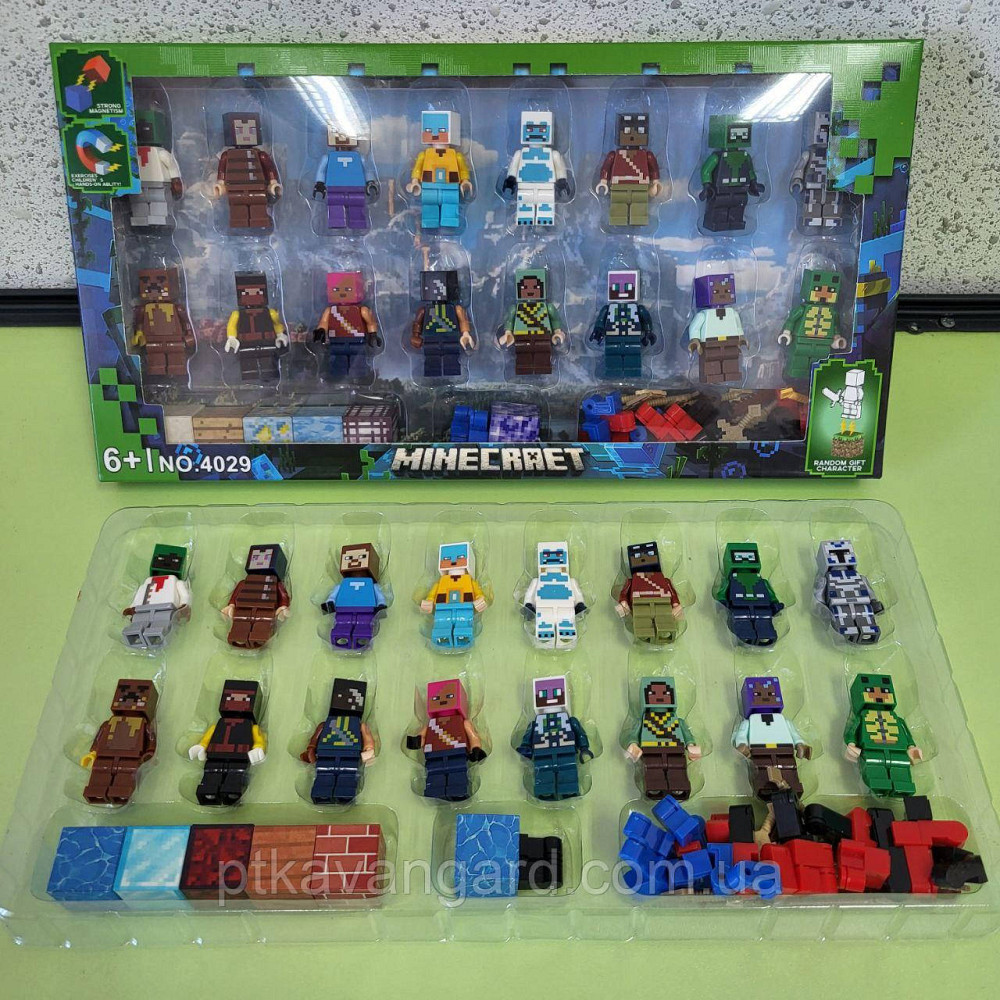 Набор фигурок Minecraft 16 шт с магнитными ножками и блоками, оружие 4029 Хмельницкий - изображение 1