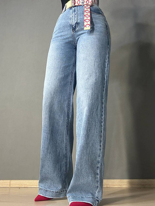 Джинсы женские Dragon 8325 палаццо ровные с поясом стрейчевые голубые, голубой, 28, 28, 74 см, 100 см Киев - изображение 1