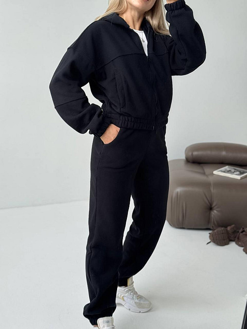 Женский повседневный теплый костюм на молнии с поларом флиса Черный, 42/44 Одесса - изображение 3