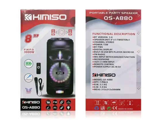 Портативна колонка Bluetooth Kimiso QS-A880, TWS, FM, LED підсвічування, мікрофон, акумулятор на 8-1 Київ