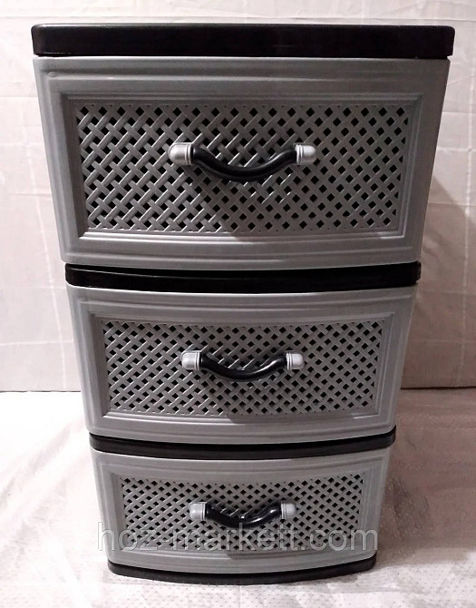 Комод пластиковый серый сетка на 3 ящика производство Украина Харьков - изображение 1