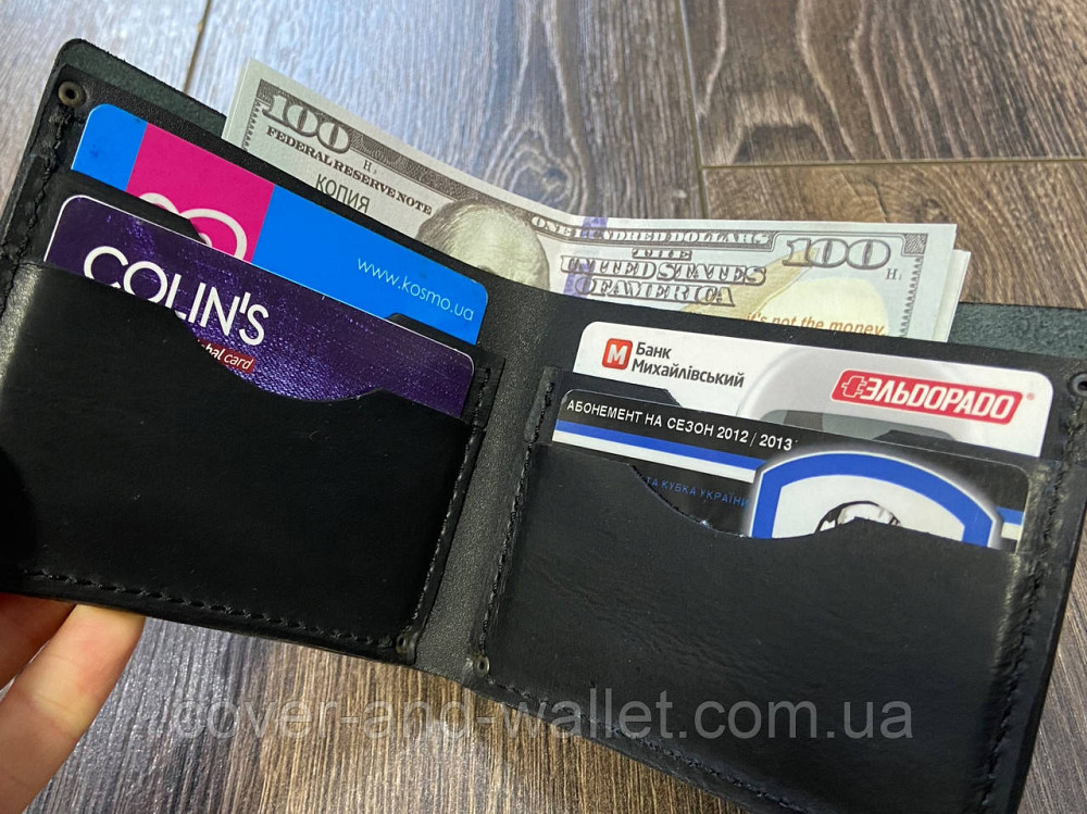 Компактний чоловічий гаманець ручної роботи без фіксації із міцної шкіри PS Leather Київ - фото 1