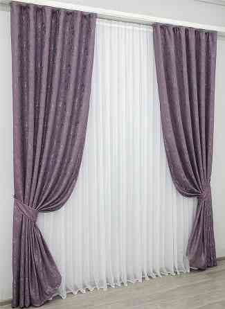 Комплект готовых штор VR-Textil Лен мрамор Pavliani № 1171ш Фиолетовый 100х270 см 2 шт (31-612) Киев