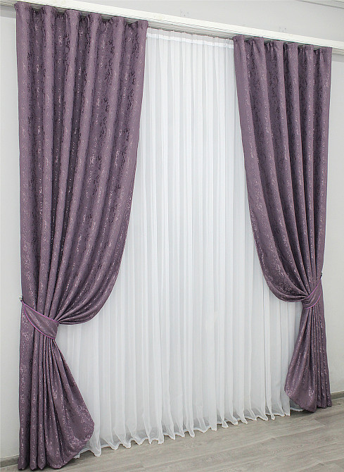 Комплект готовых штор VR-Textil Лен мрамор Pavliani № 1171ш Фиолетовый 100х270 см 2 шт (31-612) Киев - изображение 3